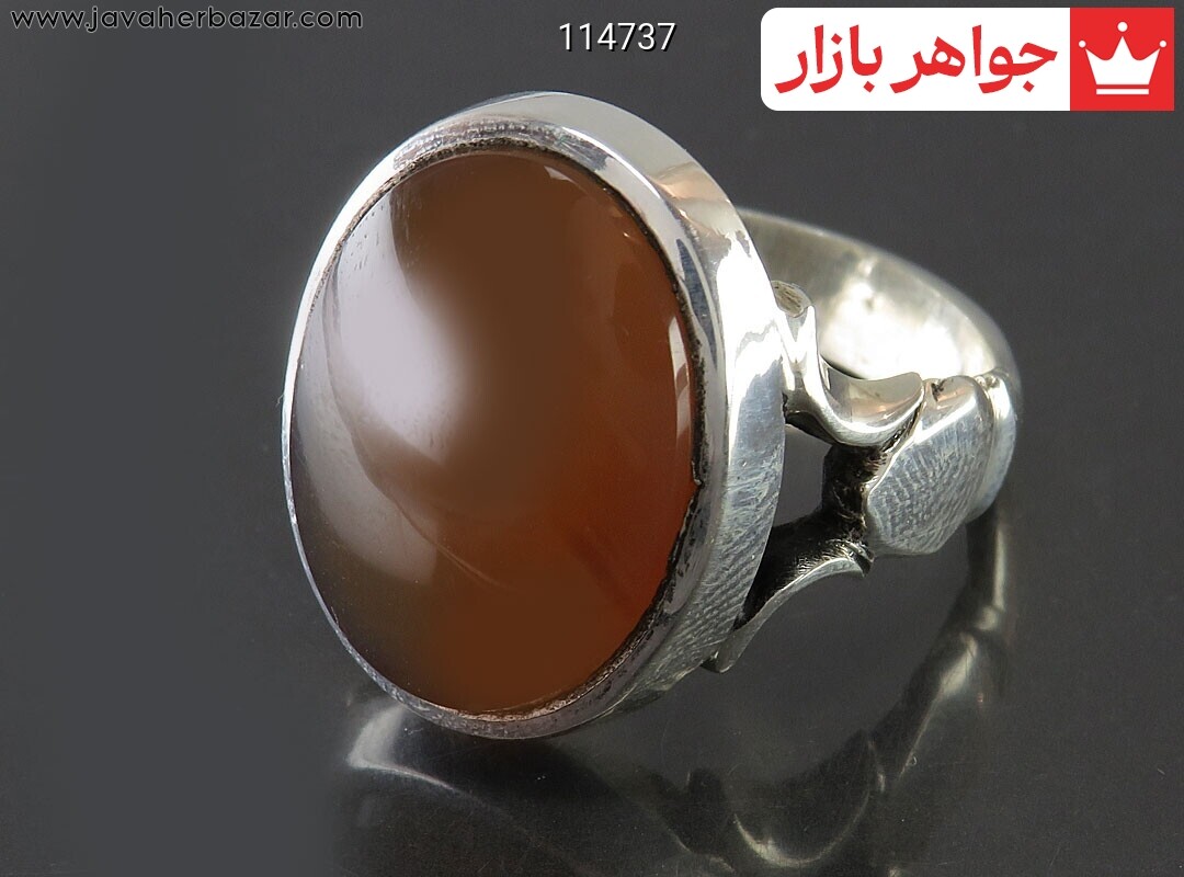 انگشتر نقره عقیق یمنی نارنجی جزع به همراه تربت مردانه دست ساز حرزدار
