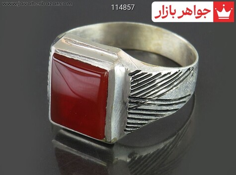 انگشتر نقره عقیق قرمز خوشرنگ مردانه به همراه حرز امام جواد