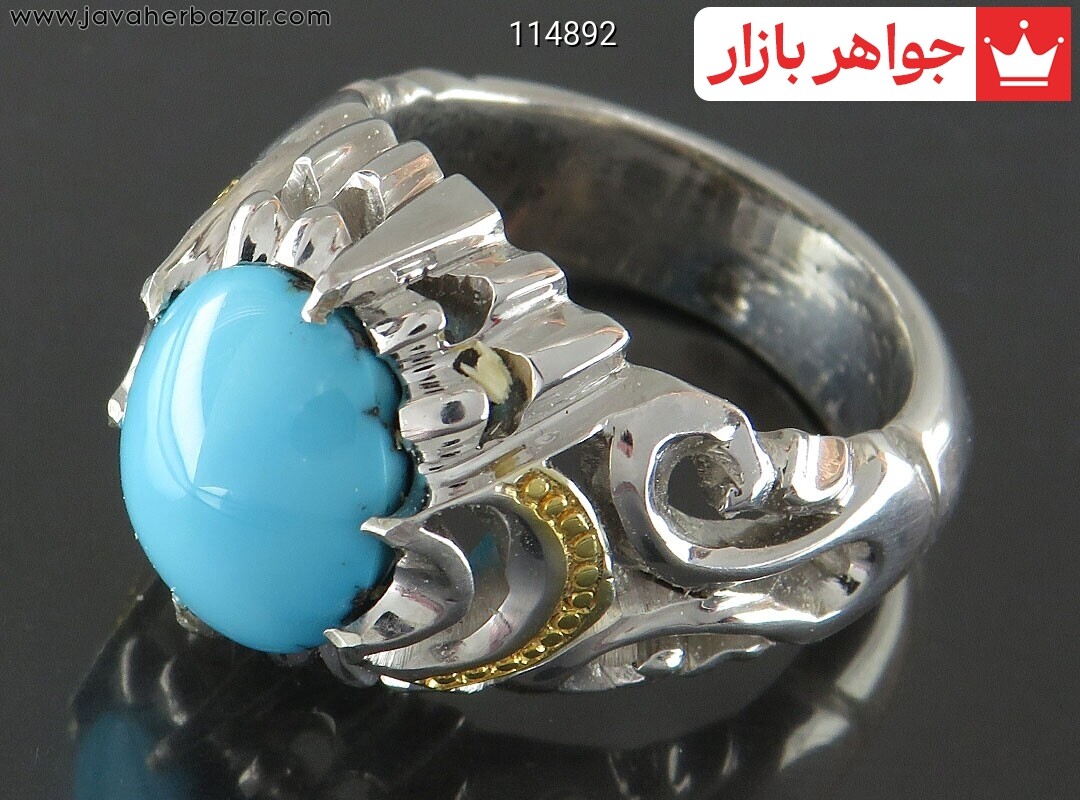 انگشتر نقره فیروزه نیشابوری مرغوب اصل مردانه دست ساز