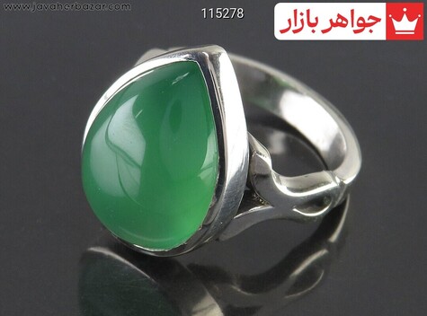 انگشتر نقره عقیق سبز طرح اشک مردانه