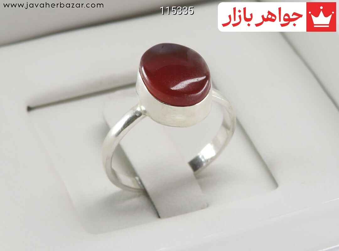انگشتر نقره عقیق یمنی قرمز خوشرنگ زنانه به همراه حرز امام جواد