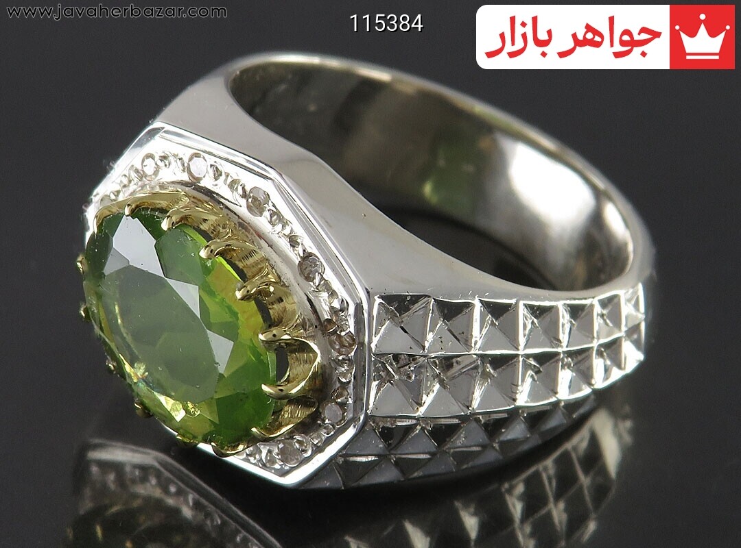 انگشتر نقره زبرجد بی نظیر مردانه دست ساز با برلیان اصل