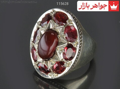 انگشتر نقره گارنت و عقیق یمنی اشرافی مردانه - 115628