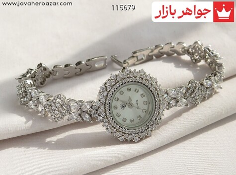 ساعت مچی نقره فول نگین مجلسی زنانه - 115679