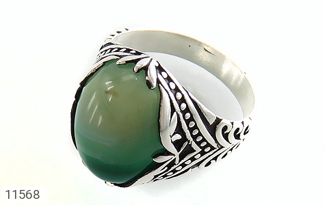 انگشتر نقره عقیق سبز طرح ابروبادی درشت مردانه - 11568
