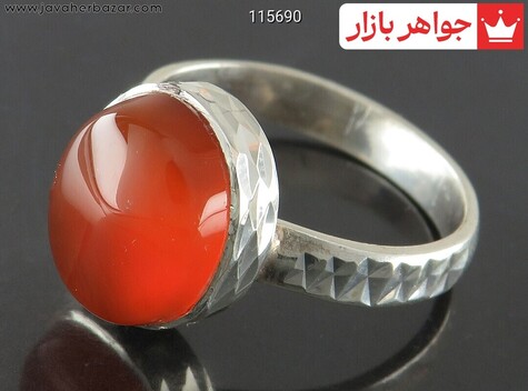 انگشتر نقره عقیق یمنی نارنجی آینه کاری مردانه