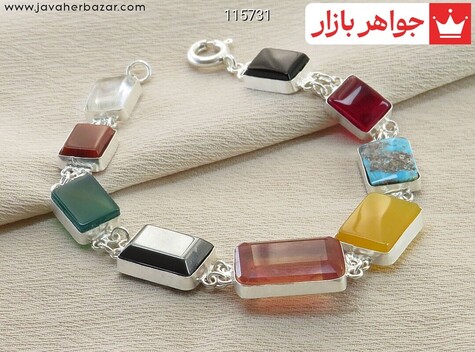 دستبند نقره الکساندریت زولتانایت و عقیق و در نجف و فیروزه نیشابوری زنانه - 115731
