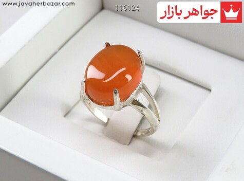 انگشتر نقره عقیق یمنی نارنجی پرتقالی زنانه - 116124