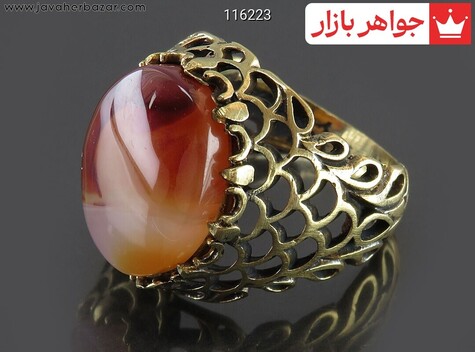 انگشتر طلاروس عقیق یمنی نارنجی سایز 62 مردانه