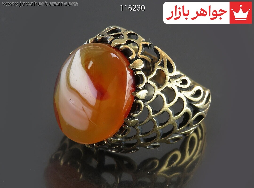 انگشتر طلاروس عقیق یمنی نارنجی سایز 64 مردانه