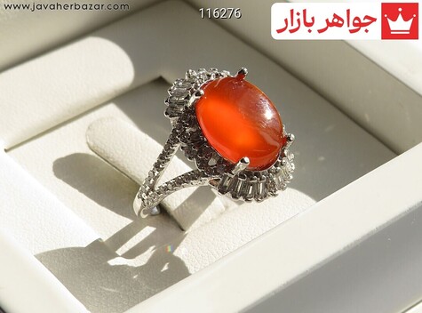 انگشتر نقره عقیق یمنی نارنجی طرح کیمیا زنانه