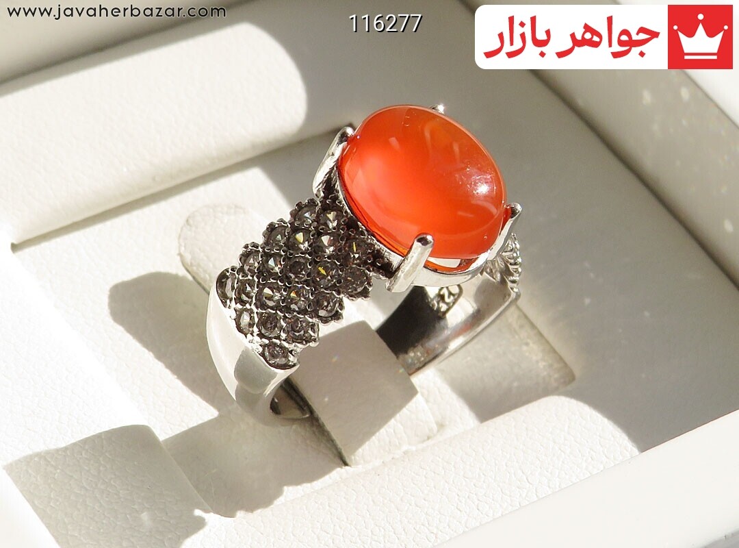 انگشتر نقره عقیق یمنی نارنجی طرح ترنم زنانه