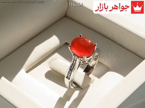 انگشتر نقره عقیق یمنی قرمز طرح رخساره زنانه