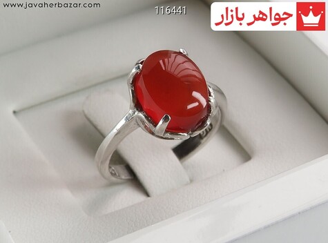 انگشتر نقره عقیق یمنی قرمز طرح سروناز زنانه