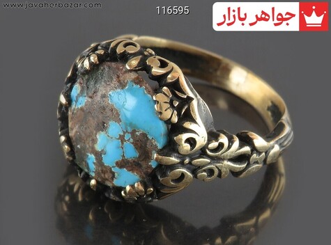 انگشتر طلاروس فیروزه نیشابوری سایز 67 مردانه - 116595
