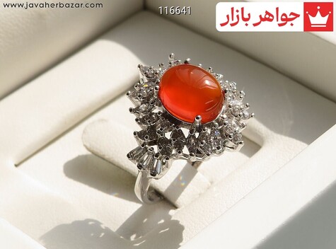 انگشتر نقره عقیق یمنی قرمز طرح شکوه زنانه