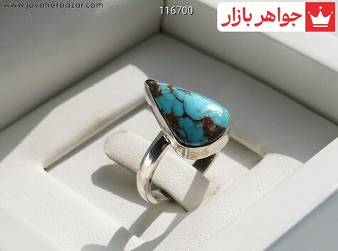 انگشتر نقره فیروزه نیشابوری اشکی خوش نقش حرزدار - 116700
