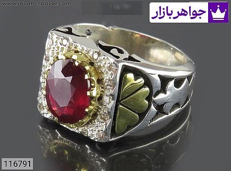 انگشتر نقره یاقوت آفریقایی قرمز شیک مردانه دست ساز با برلیان اصل - 116791