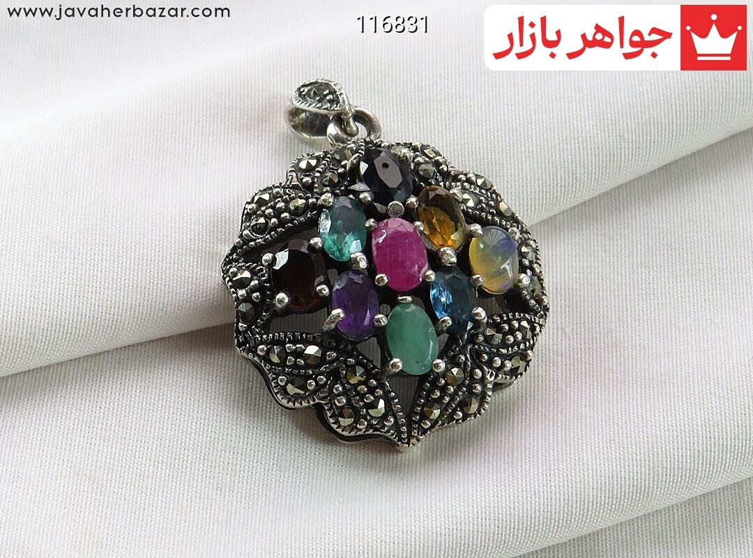 آویز نقره چندنگین جواهری اشرافی