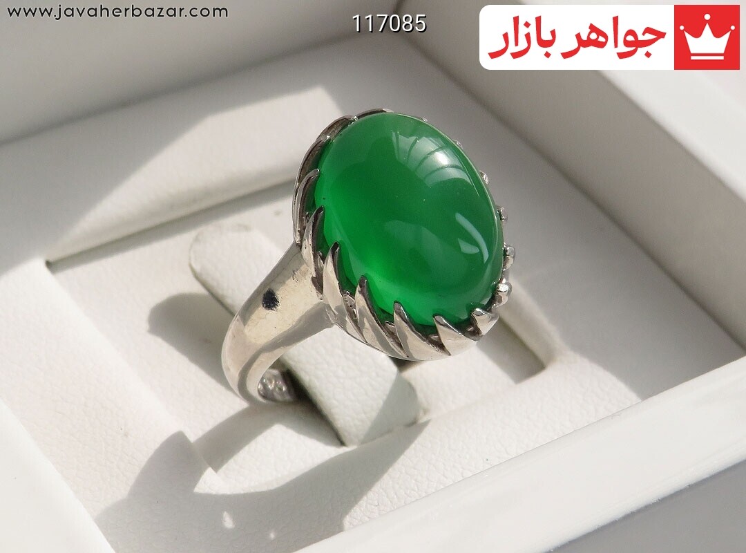 انگشتر نقره عقیق سبز خوشرنگ زنانه