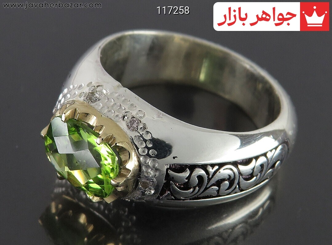 انگشتر نقره زبرجد اشرافی مردانه دست ساز با برلیان اصل