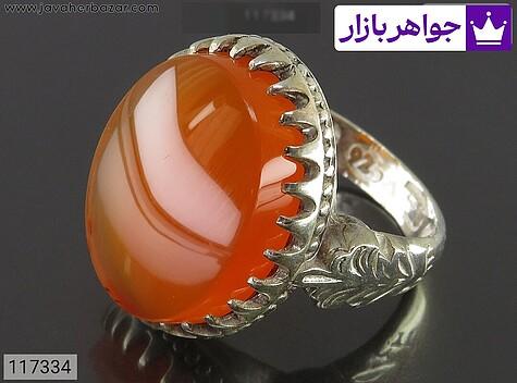 انگشتر نقره عقیق یمنی نارنجی پرتقالی مردانه - 117334