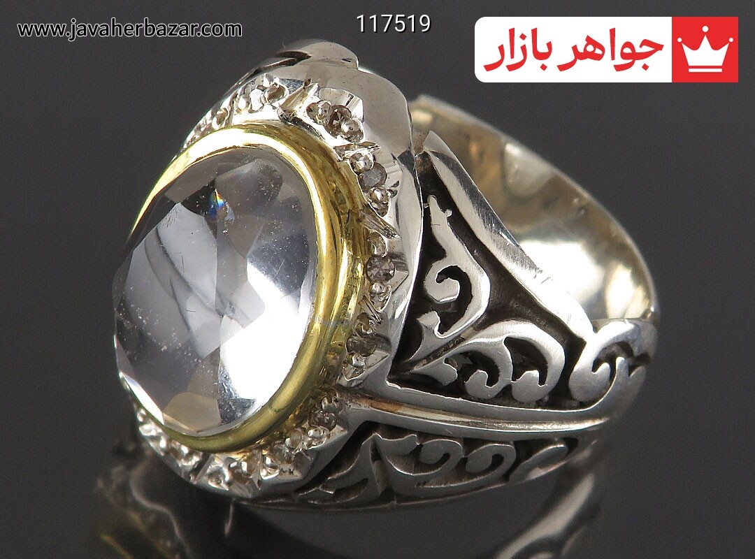 انگشتر نقره در نجف فاخر الماس تراش مردانه دست ساز با برلیان اصل