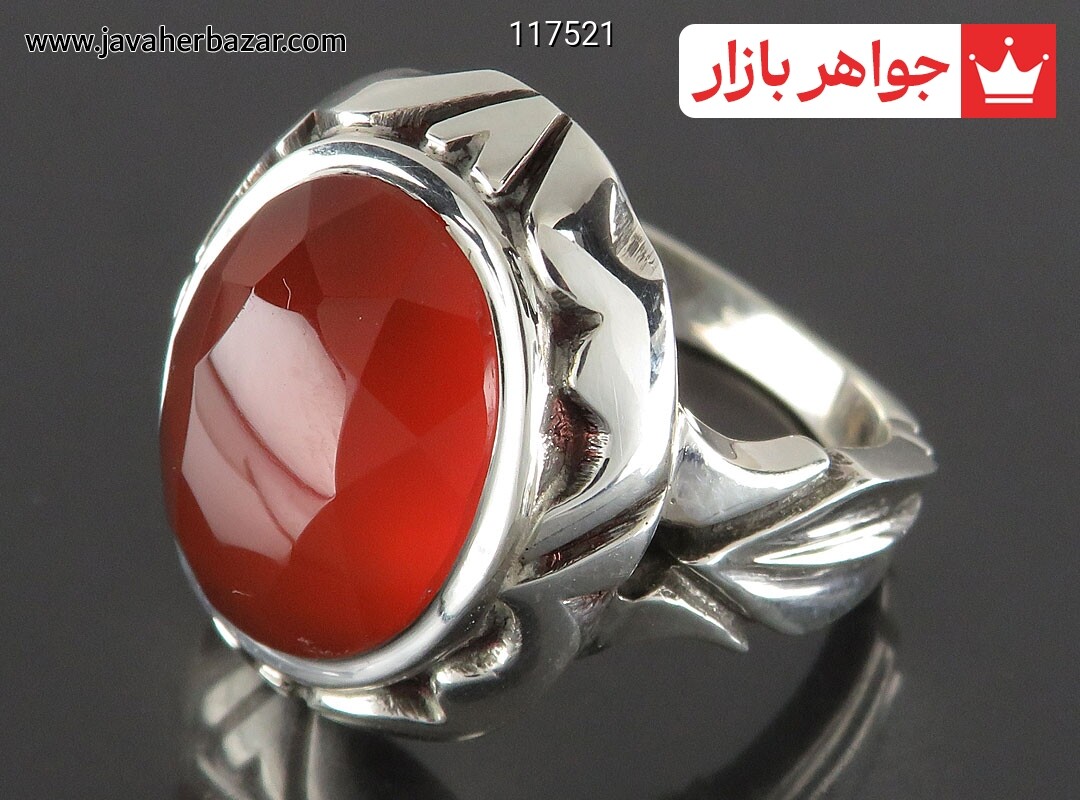 انگشتر نقره عقیق یمنی قرمز الماس تراش مردانه دست ساز