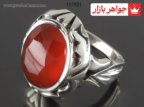 انگشتر نقره عقیق یمنی قرمز الماس تراش مردانه دست ساز