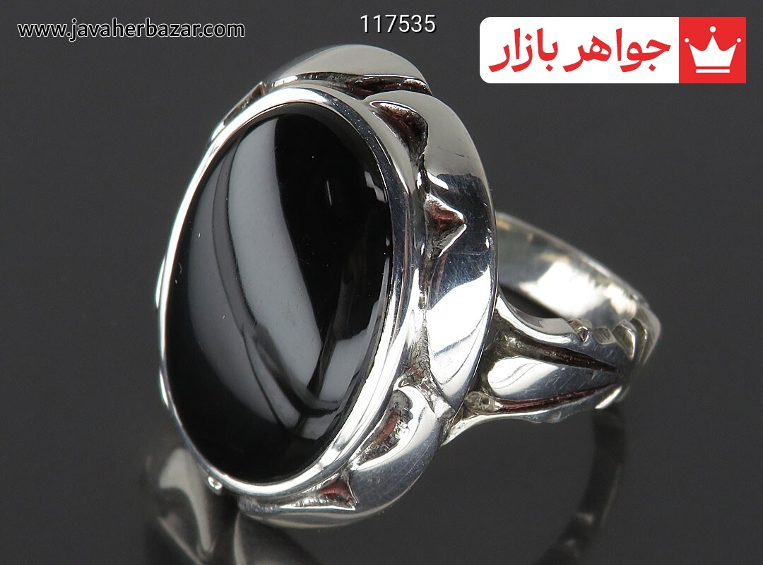 انگشتر نقره عقیق یمنی سیاه فاخر مردانه دست ساز