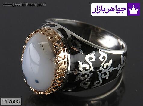 انگشتر نقره عقیق مردانه تاج برنجی - 117605