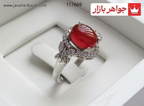 انگشتر نقره عقیق یمنی قرمز طرح پروانه زنانه