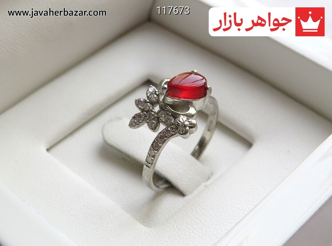 انگشتر نقره عقیق یمنی قرمز طرح بهارناز زنانه