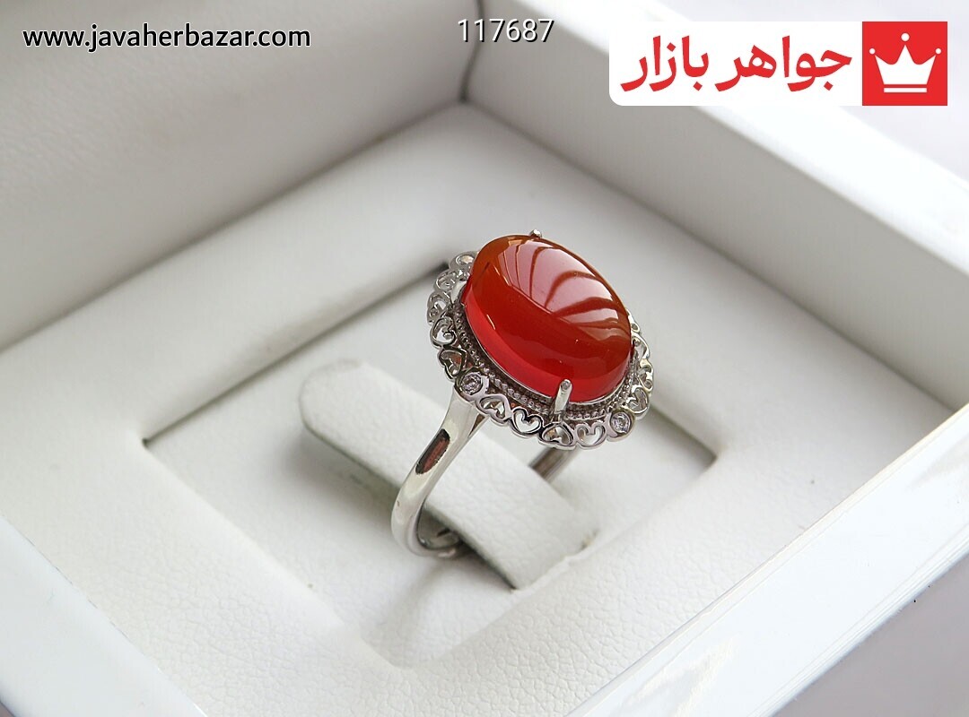 انگشتر نقره عقیق یمنی قرمز طرح قلب زنانه فری سایز