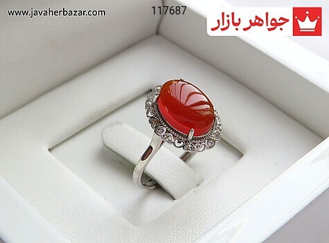 انگشتر نقره عقیق یمنی قرمز طرح قلب زنانه فری سایز
