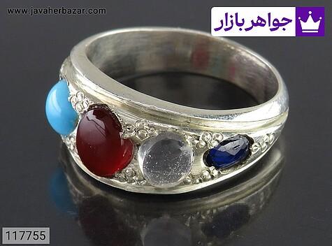 انگشتر نقره فیروزه نیشابوری و عقیق و یاقوت و در نجف مردانه - 117755