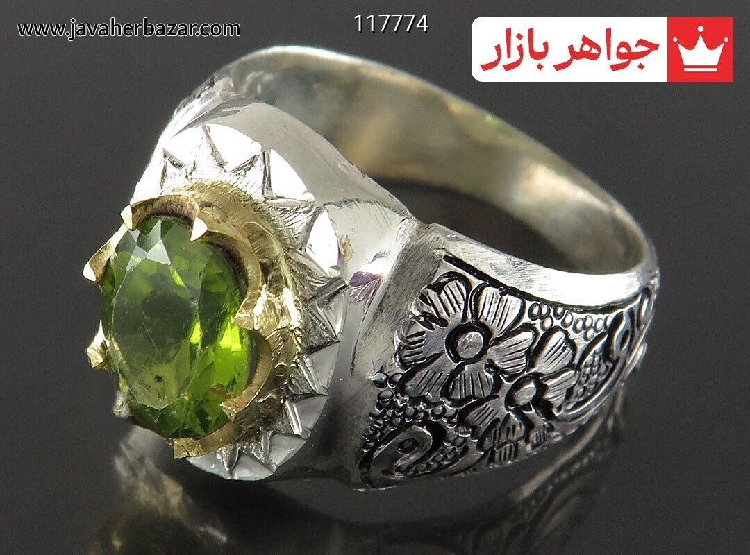 انگشتر نقره زبرجد الماس تراش مردانه