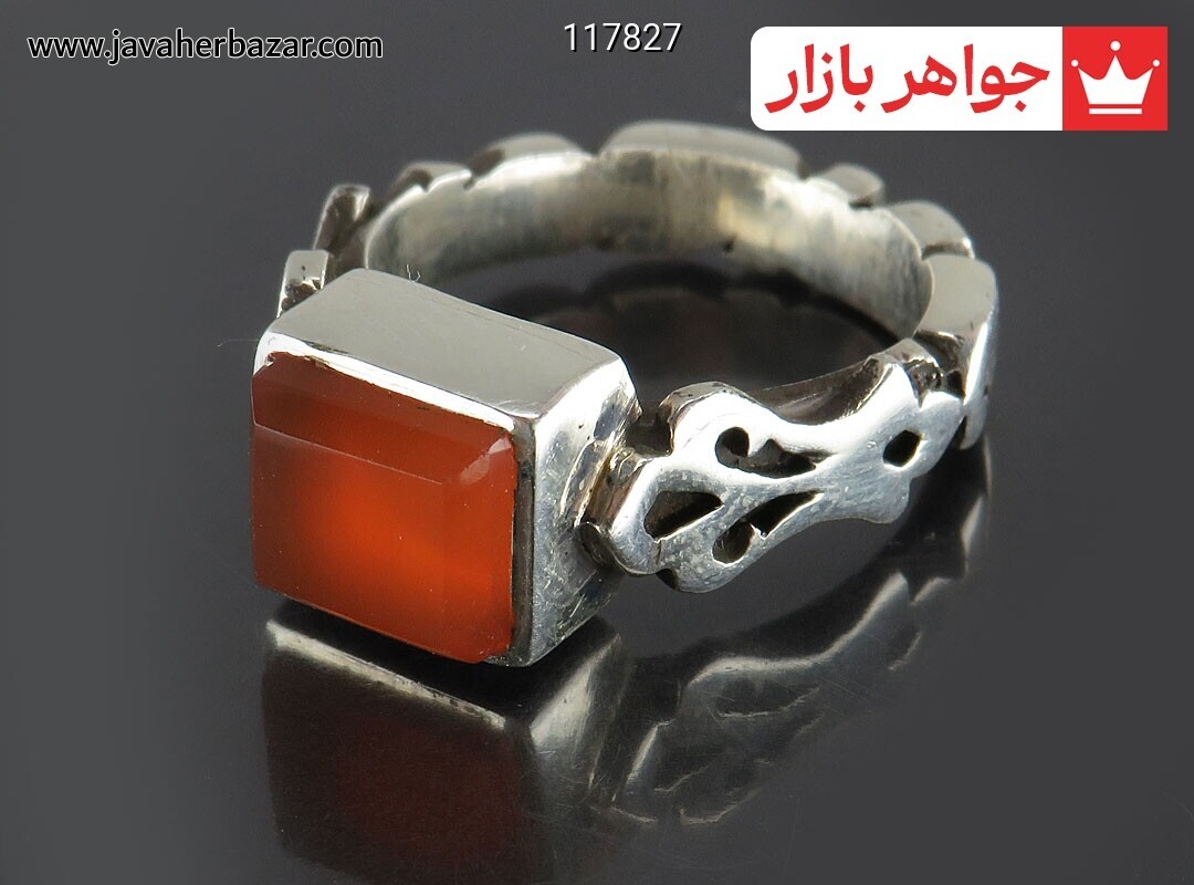 انگشتر نقره عقیق یمنی نارنجی زیبا مردانه دست ساز حرزدار