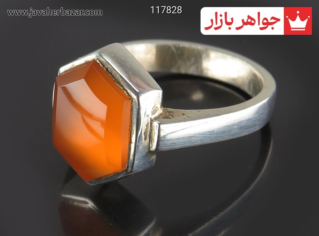 انگشتر نقره عقیق یمنی نارنجی خوشرنگ به همراه تربت امام حسین حرز مردانه دست ساز