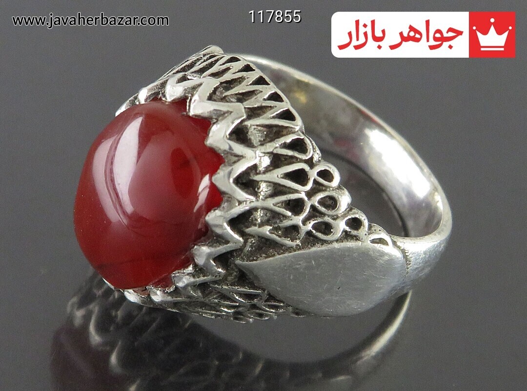 انگشتر نقره عقیق یمنی قرمز دورچنگ مردانه