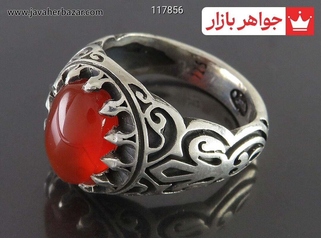 انگشتر نقره عقیق یمنی قرمز طرح سنتی مردانه