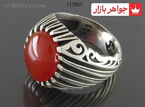 انگشتر نقره عقیق یمنی قرمز مردانه