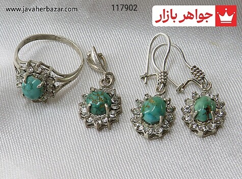 سرویس نقره فیروزه نیشابوری طرح ترمه - 117902