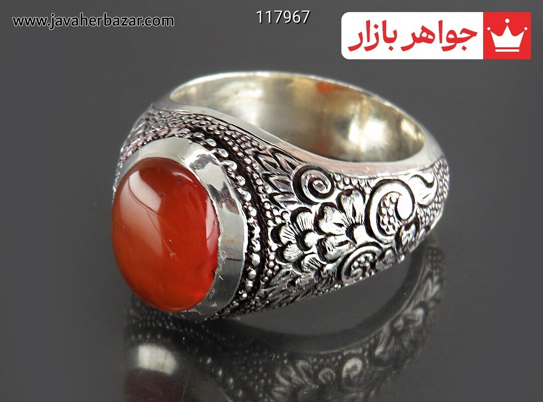 انگشتر نقره عقیق یمنی قرمز خوشرنگ مردانه دست ساز