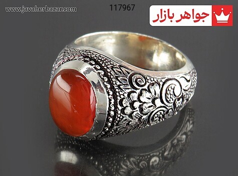 انگشتر نقره عقیق یمنی قرمز خوشرنگ مردانه دست ساز
