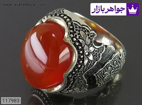 انگشتر نقره عقیق یمنی قلمزنی لوکس مردانه دست ساز - 117983