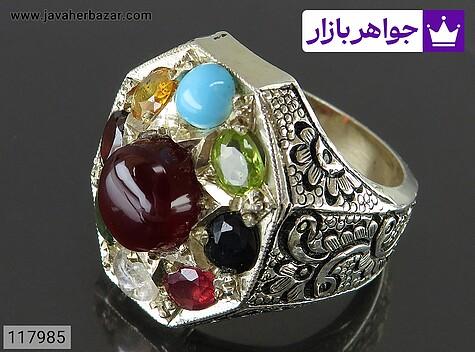 انگشتر چند نگین مردانه انگشتر نقره چند نگین 9 جواهر لوکس مردانه دست ساز - 117985