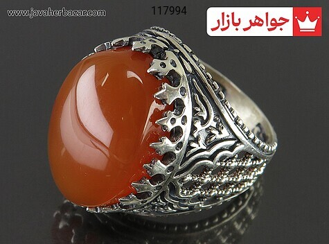 انگشتر نقره عقیق یمنی نارنجی رکاب طرح ضریح مردانه
