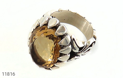 انگشتر نقره سیترین بی نظیر سلطنتی مردانه دست ساز - 11816