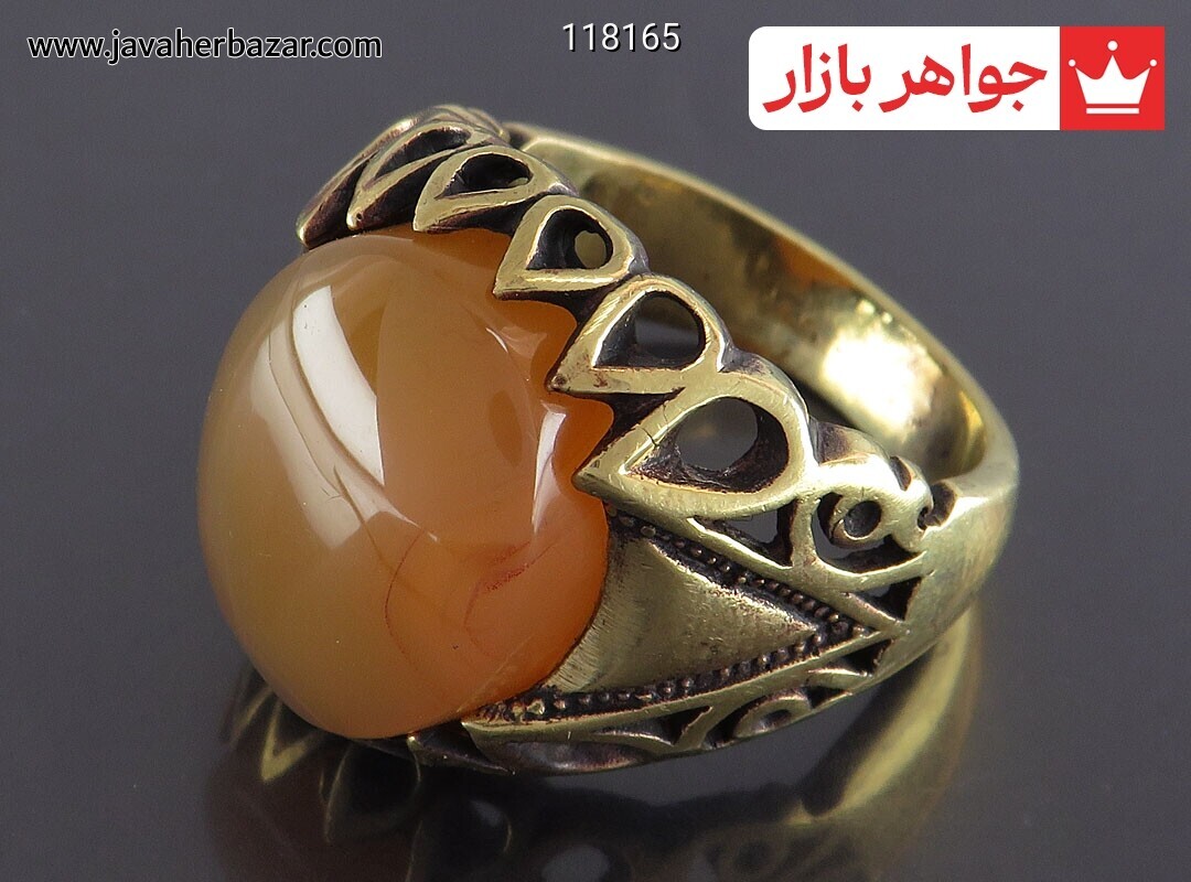 انگشتر طلاروس عقیق یمنی نارنجی دور اشک سایز 64 مردانه